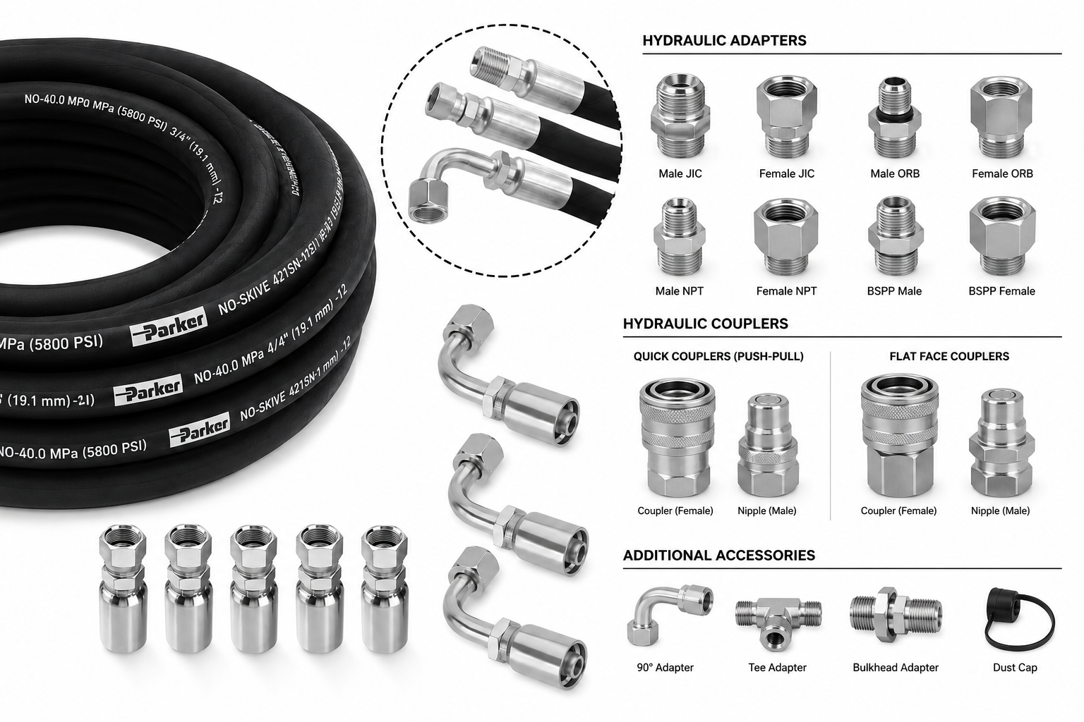 Hydraulic Hoses, Fittings, Adaptors, Couplings, etc